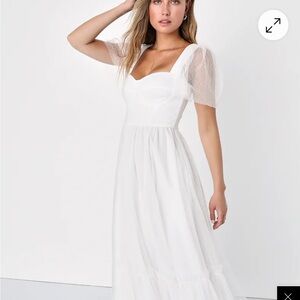Lulu's White Dress with Sheer Sleeves